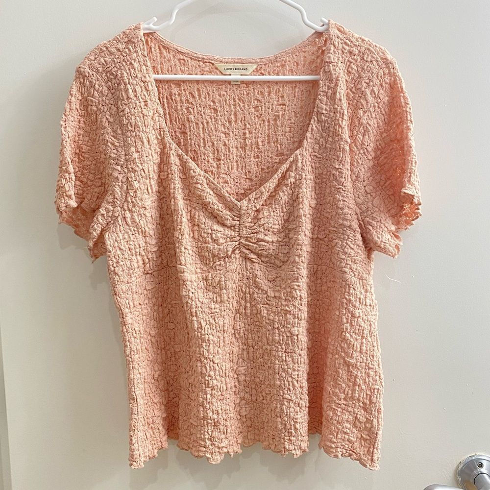 Lucky Brand Pink Textured V-neck Babydoll Top XXL